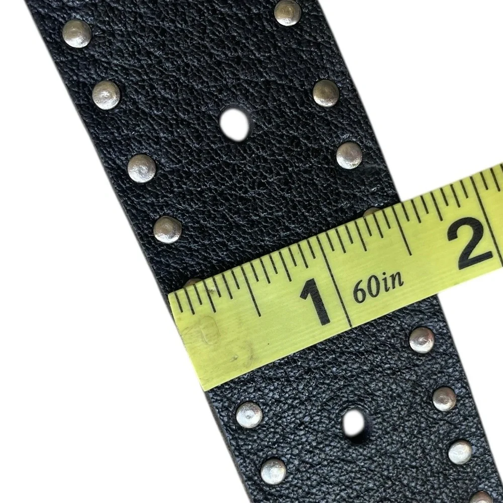 VTG ARTISAN CRAFTED Black Leather Hammered Wheel Double Rivet Leather Belt 32-36 - Picture 8 of 10